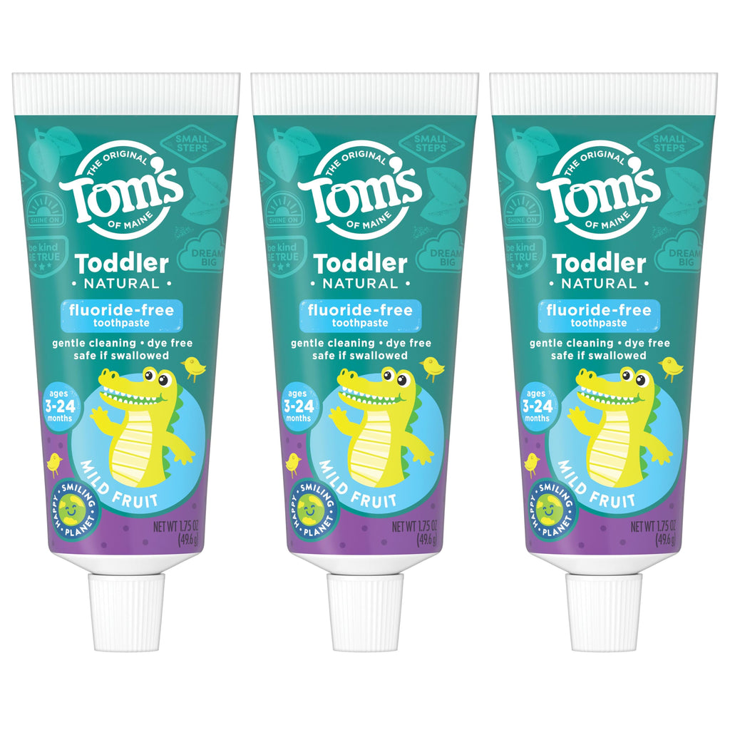 Tom's of Maine Toddler Fluoride Free Toothpaste, Mild Fruit, 3 Pack, 1.75oz