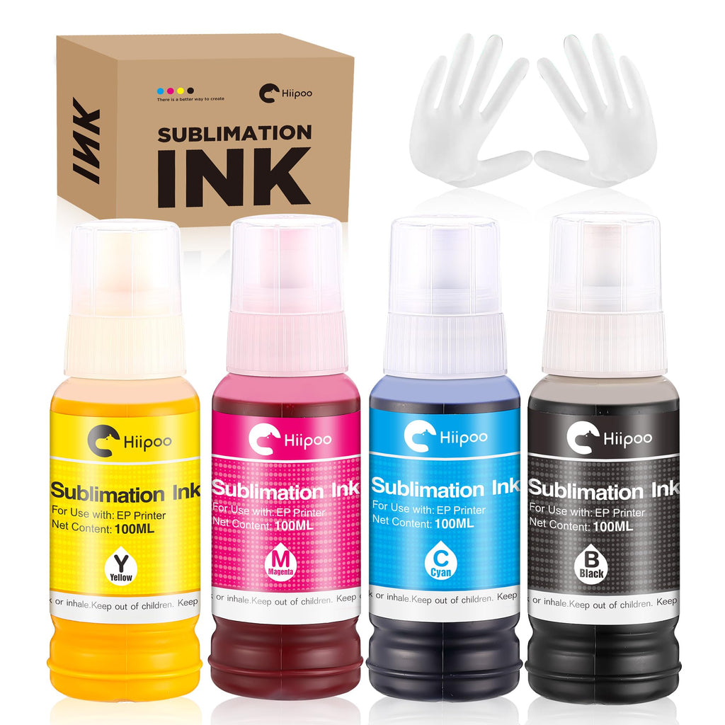 Hiipoo Sublimation Ink Refilled Bottles Work with ET-2800 ET-2903 ET-2980 ET-4800 ET-15000 ET-2803 ET-2850 ET-3760 ET-4760 Inkjet Printer Heat Press Transfer on Mugs T-Shirts Pillows Phone Case
