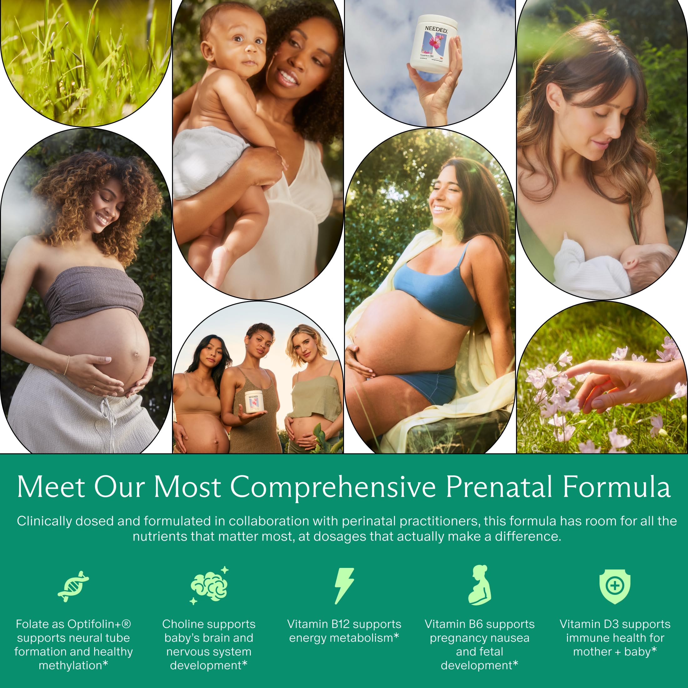 Needed. Prenatal Multivitamin with Citrus Scent Insert, 30 Day Supply | Complete Prenatal Multi For Before, During, & After Pregnancy, 26 Optimal Nutrients Including Choline, Vitamin B, & Folate