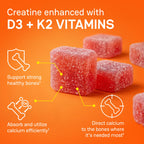 Zena Nutrition Creatine Gummies with D3 & K2, Creatine Monohydrate for Men and Women, Supports Bone, Muscle, & Cognitive Health, Gummy Workout Supplement, Blue Raspberry Flavor, 120ct, 30 Servings