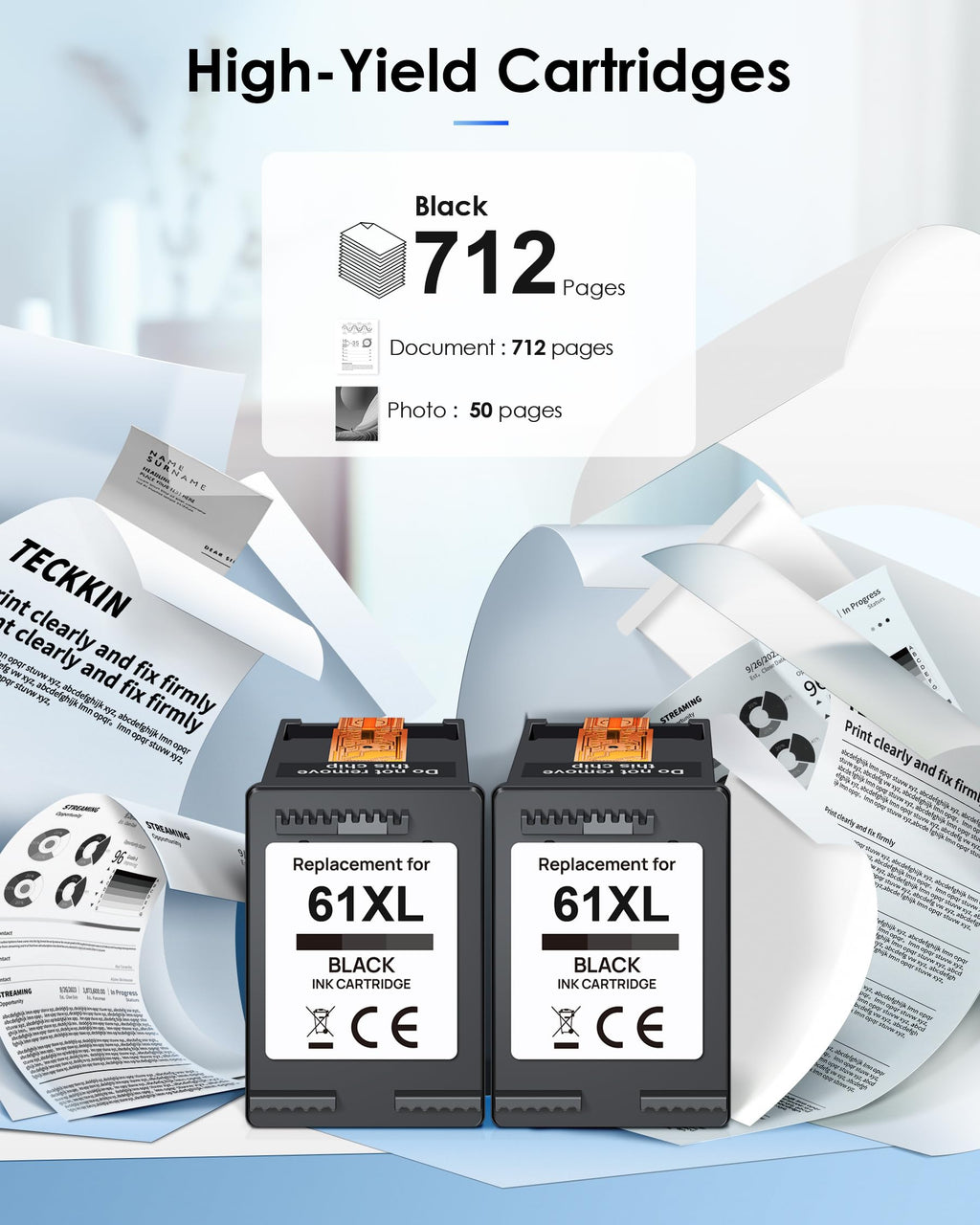 61XL Black Ink Cartridge Replacement for HP Ink 61 HP 61 Black Ink Cartridge HP 61 Fit for Envy 4500 5530 4501 4502 DeskJet 1000 1010 1050 1510 2050 2510 2540 OfficeJet 2620 4630 Printer (2 Black)