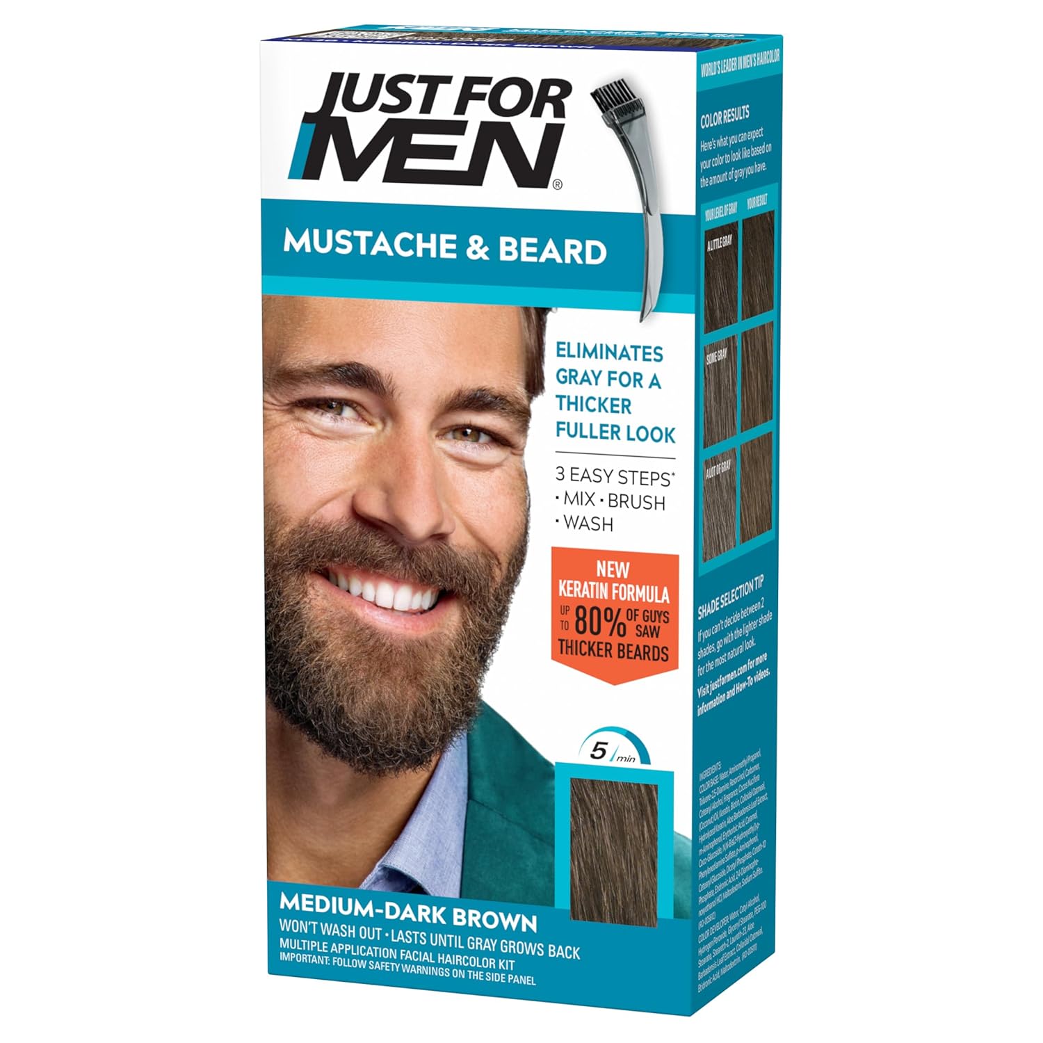 Buy now Just For Men Mustache & Beard, Beard Coloring for Gray Hair with Brush, with Keratin Biotin Aloe and Coconut Oil for Healthy Facial Hair - Medium-Dark Brown, M-40, Pack of 3 (Packaging May Vary) 1 Count (Pack of 1) Medium-Dark Brown M-40 at indiglob india