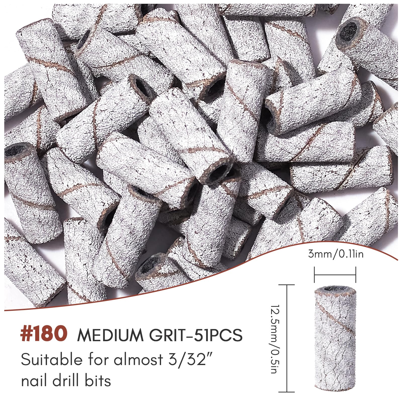 Makartt Sanding Bands for Nail Drill:50 Pcs Small Sanding (White, #180) | Nail Sanding Files with 2026 Upgrade Design 3.1mm Mandrel Bits,180 Medium Grits