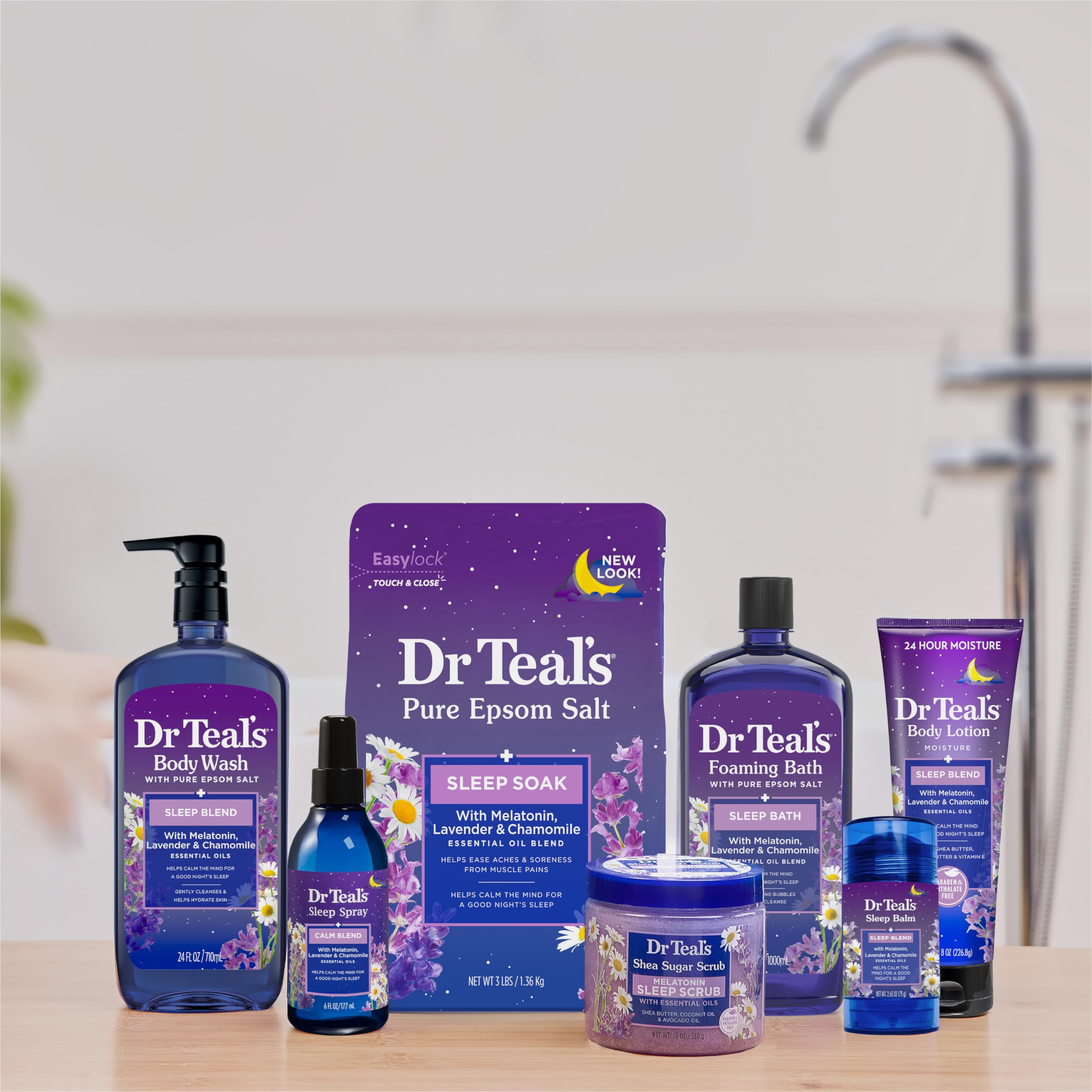 Dr Teal's Epsom Salt Magnesium Soak, Sleep Blend with Melatonin, Lavender & Chamomile Essential Oils, 3 lbs