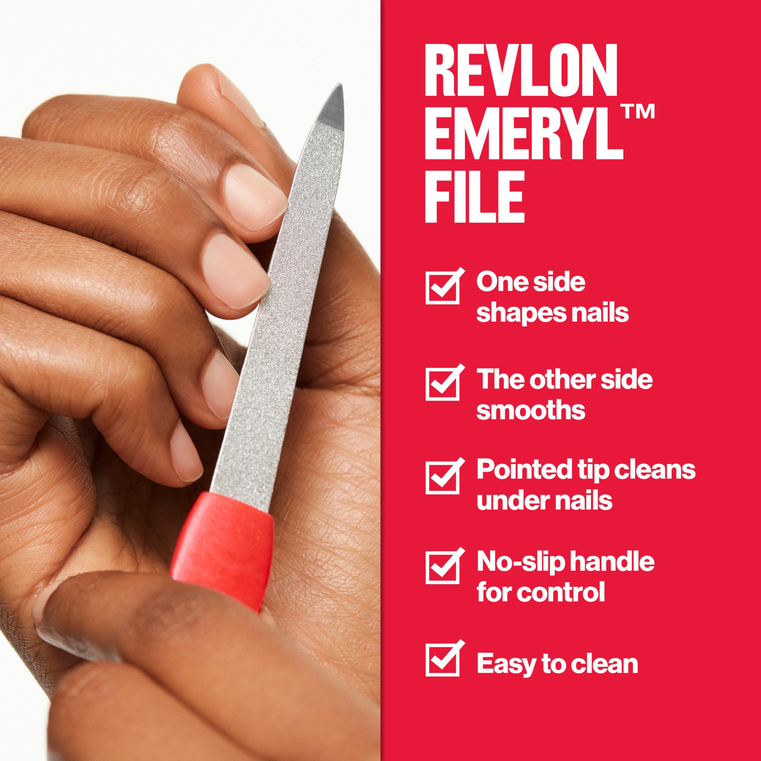 Revlon Emeryl File, Metal Nail Filer With Easy Grip Handle & Double-Sided Fingernail Buffer For Precise Manicure Shaping & Smoothing, 1 Count