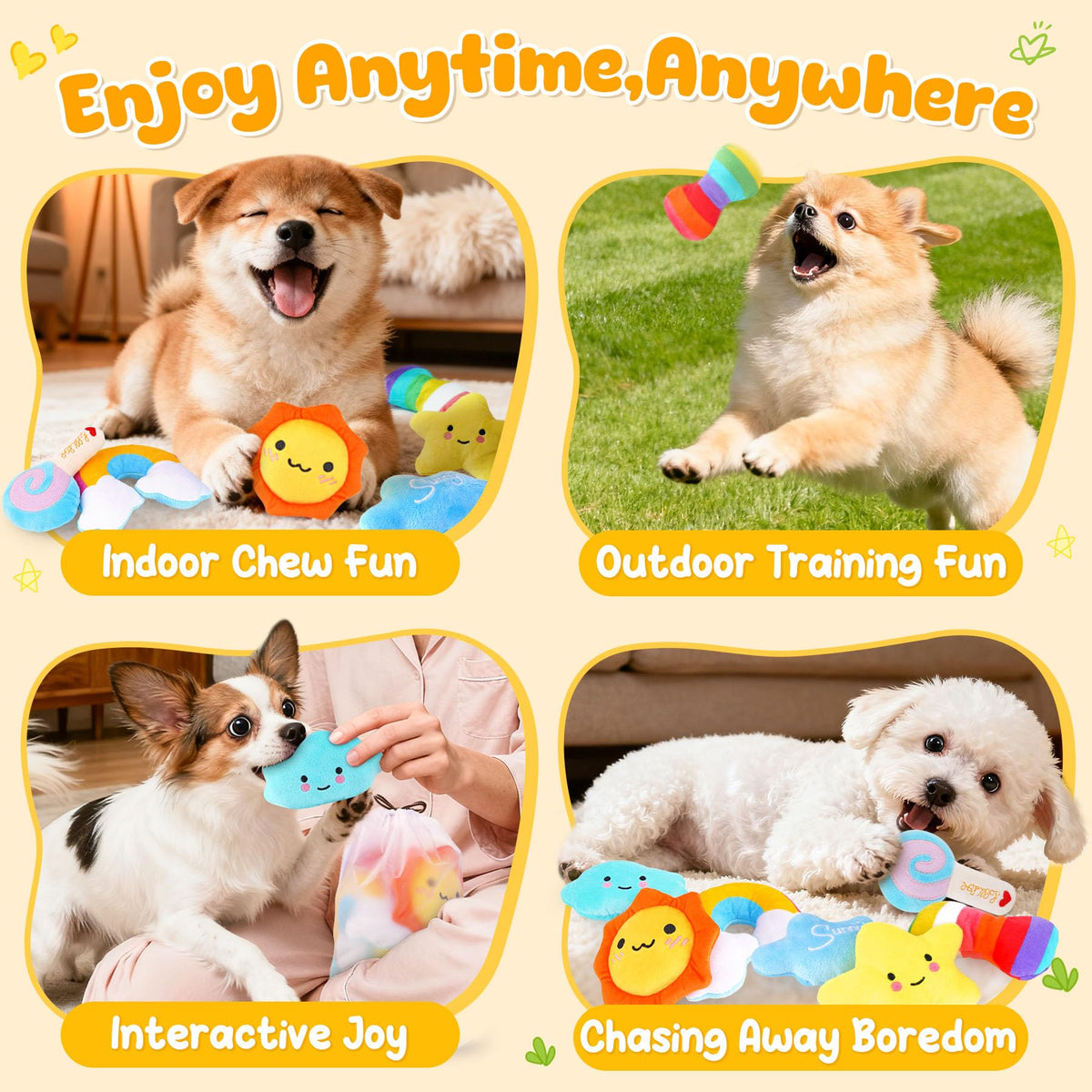 KIPRITII 9-Pack Squeaky Dog Toys for Small Dogs & Puppies with Storage Bag