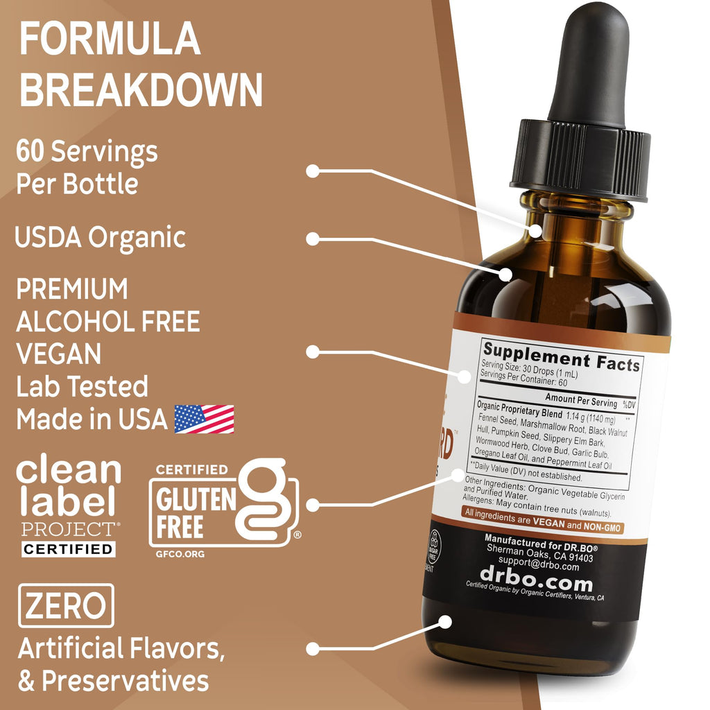 ParaGuard Cleanse Liquid Organic Detox - Organic Intestinal Guard Formula Supplement for Humans with Black Walnut Wormwood Clove & Oregano Tincture - Natural Herbal Intestine Body Gut Cleanser 2 oz