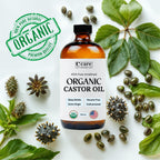C CARE Castor Oil 100% Pure Organic Cold Pressed Unrefined Glass Bottle | USDA Certified Organic | Hexane Free Extra Virgin | For Hair Growth Eyebrows Eyelashes Skin and Castor Oil Pack Wrap | 16oz