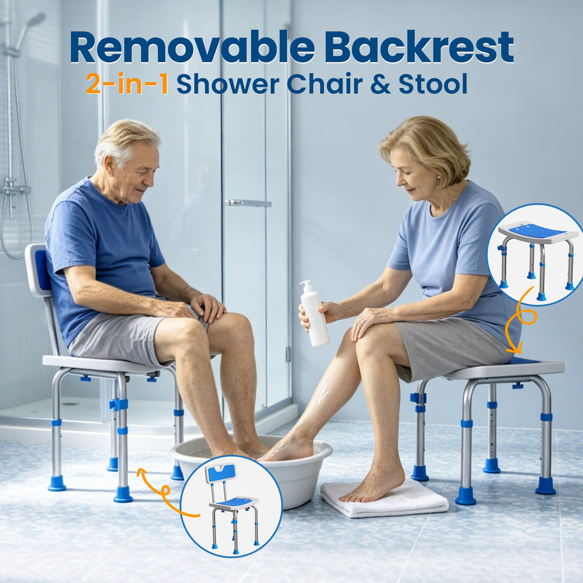 Shower Chair for Inside Shower, 400 lbs Adjustable Chair with Back