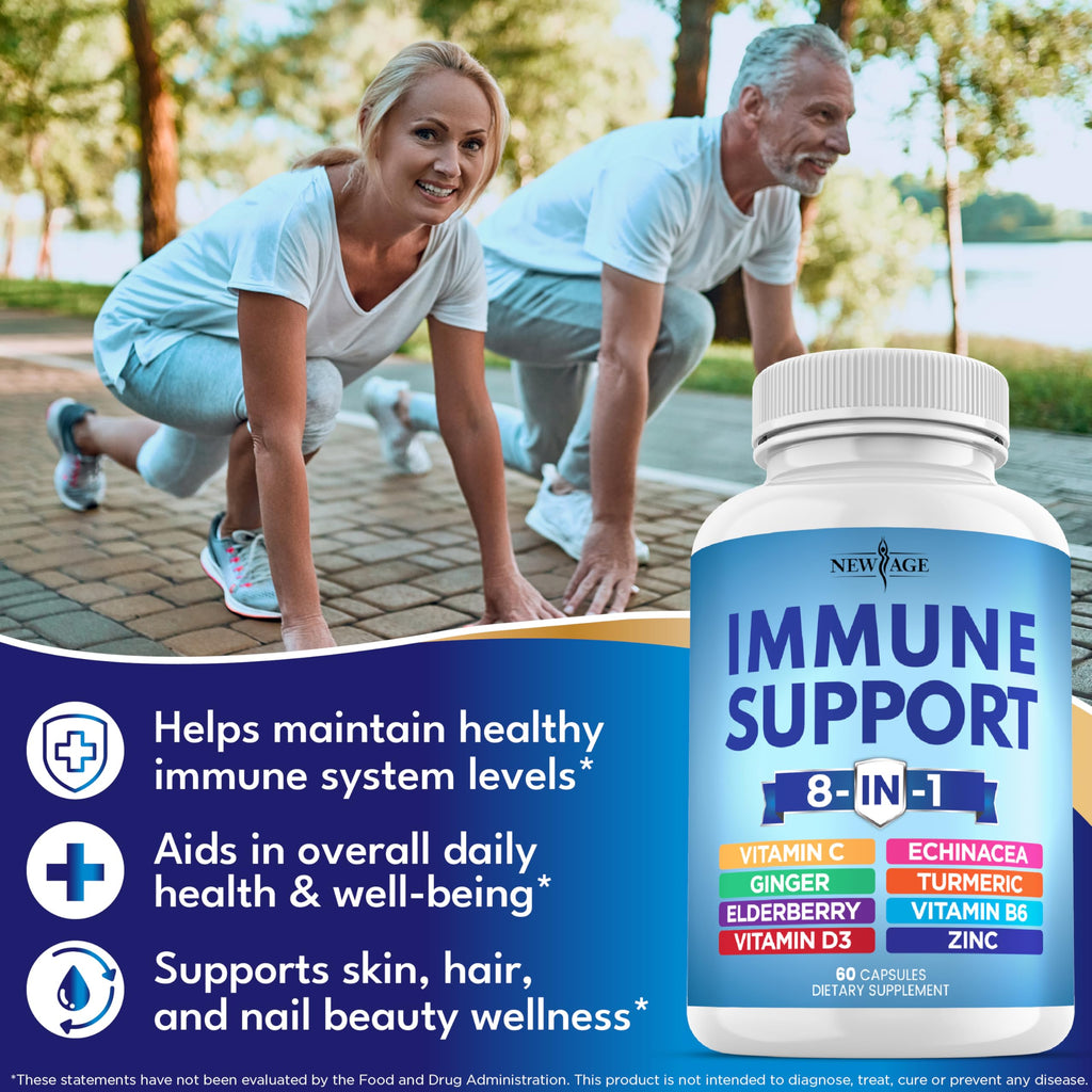 8 in 1 Immune Support Booster Supplement with Echinacea, Vitamin C and Zinc 50mg, Vitamin D 5000 IU, Turmeric Curcumin & Ginger, B6, Elderberry (8 in 1 Capsules (Pack of 3))