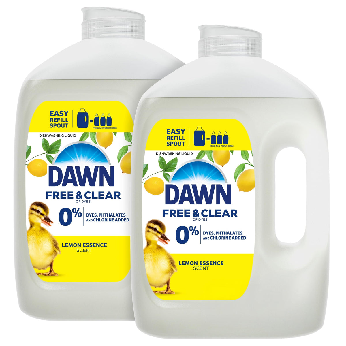 Dawn Free & Clear Refill Jug Dish Soap, Dishwashing Liquid, Tough Grease Removal, Lemon, 51.5oz (Pack of 2)