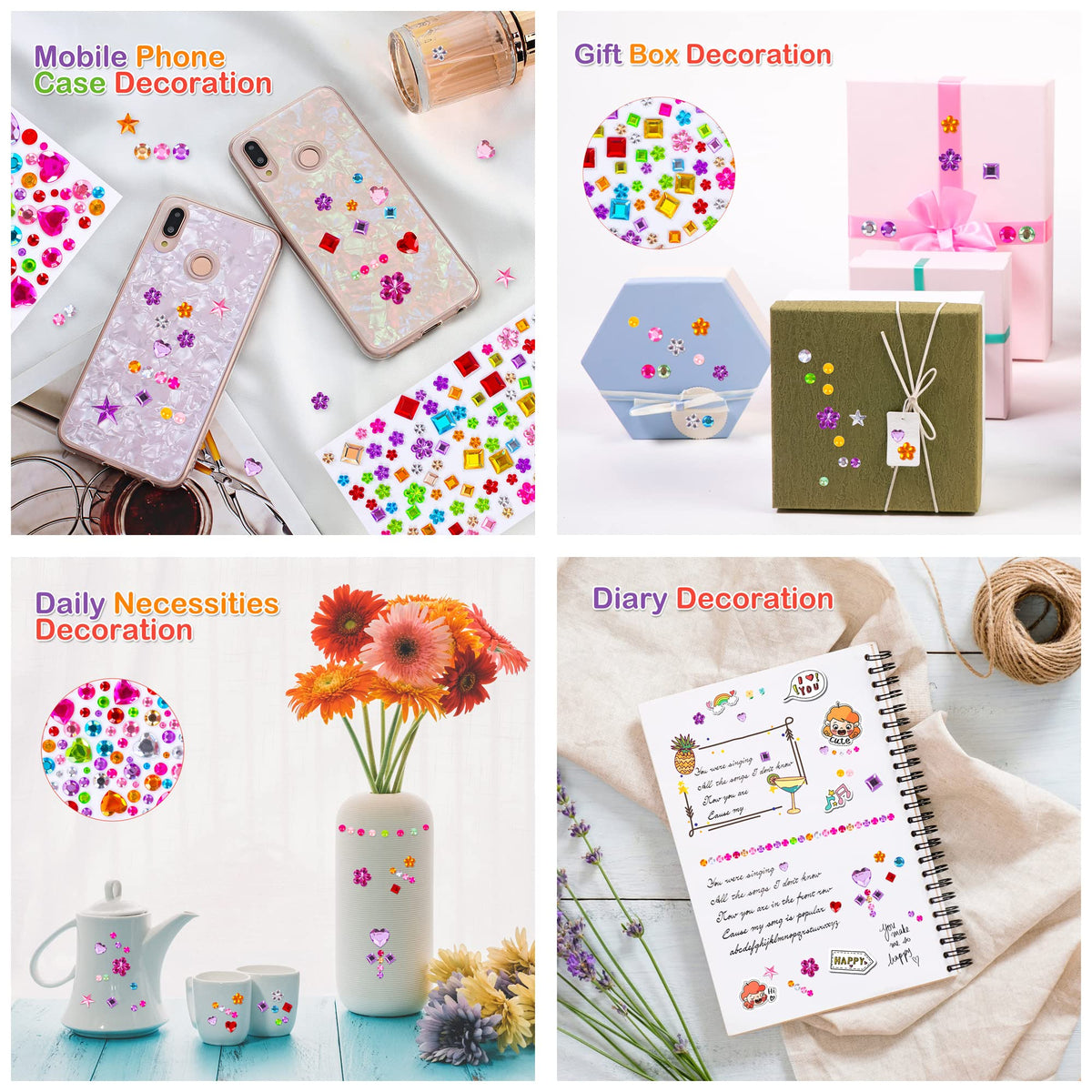 880pcs Gem Stickers Rhinestones for Crafts - Self Adhesive Jewels Stickers, Acrylic Gems DIY Craft Decorative Diamond Small Stickers for Kids