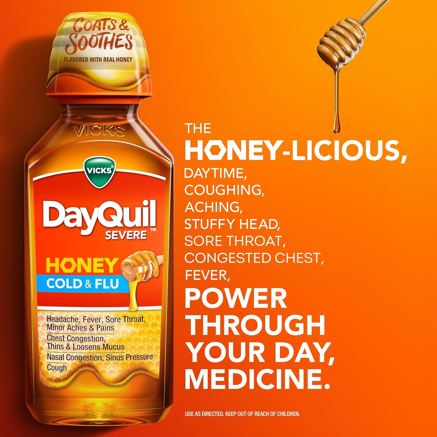 Buy now VICKS DayQuil & NyQuil SEVERE Honey Flavor Co-Pack, Cold & Flu Medicine, Relieves Headache, Fever, Sore Throat, Minor Aches & Pains, Nasal Congestion, Sinus Pressure, Stuffy Nose, and Cough, 2x12oz at indiglob india