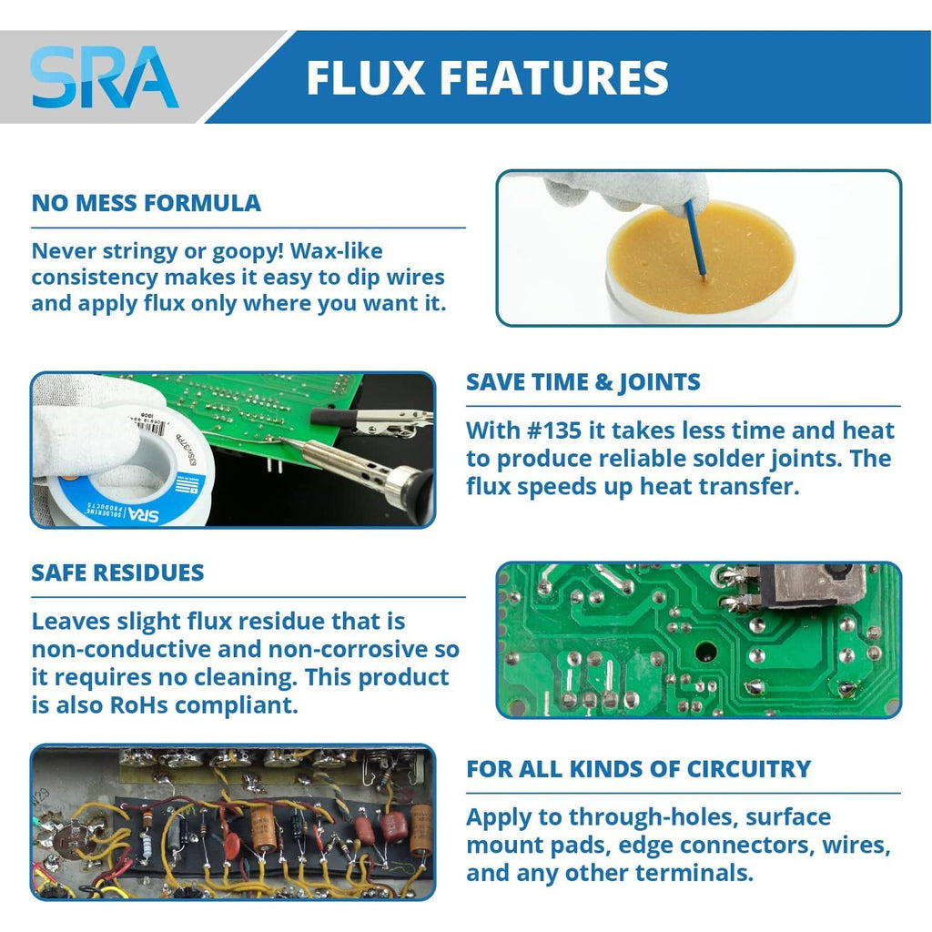 Buy now SRA Solder 135 Rosin Paste Soldering Flux For Electronics, No Clean Flux Made for Lead and Lead-Free Solder Circuit Boards and Copper Electrical Wire - Safe Clean Residues with No Goopy Mess (2oz Jar) at indiglob india