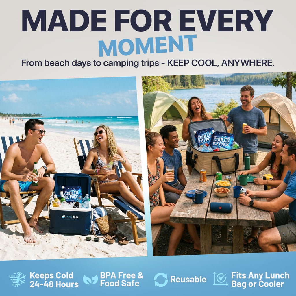 6 Pack Refillable Ice Packs for Cooler, Long Lasting Reusable Freezer Packs
