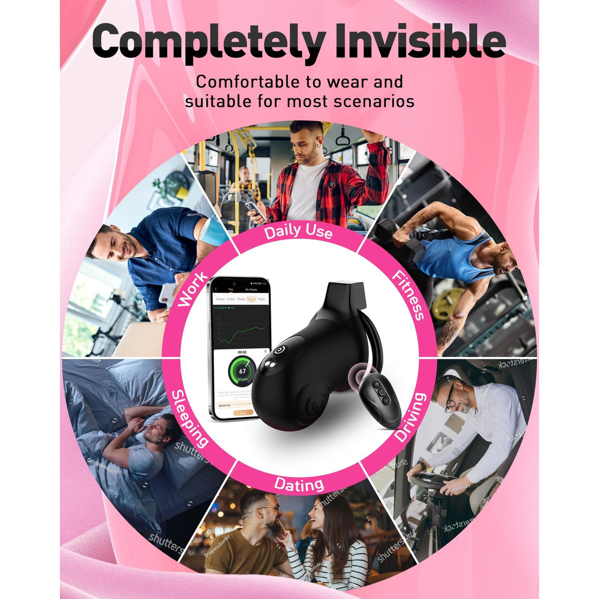 App Remote Vibrating Chastity Cage for Men with 8 Modes & 4 Size Rings