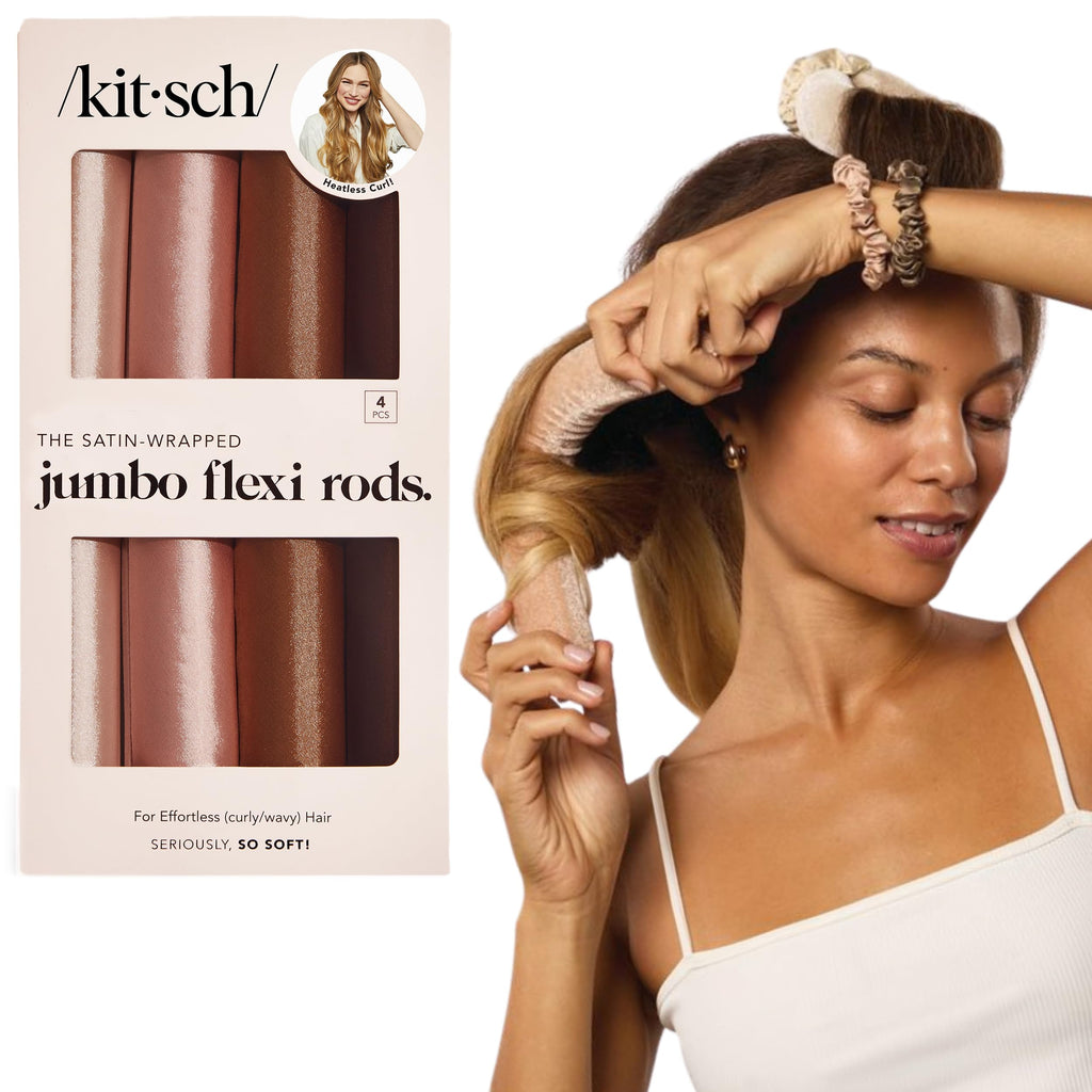 Kitsch Satin Flexi Rods Heatless Curling Rod - 6 pcs, Rosewood | Flexi Rod for Heatless Curl Overnight for Women, Comfortable Hair Curlers to Sleep In for Frizz-Free, No Heat Damage Styling