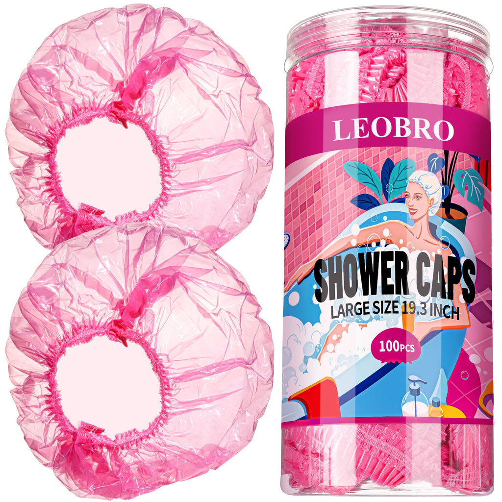 LEOBRO 100PCS Disposable Shower Caps, Shower Caps for Women Disposable, Clear Plastic Shower Cap, Plastic Hair Caps for Hair Treatment, Regular Size 17.3 INCH