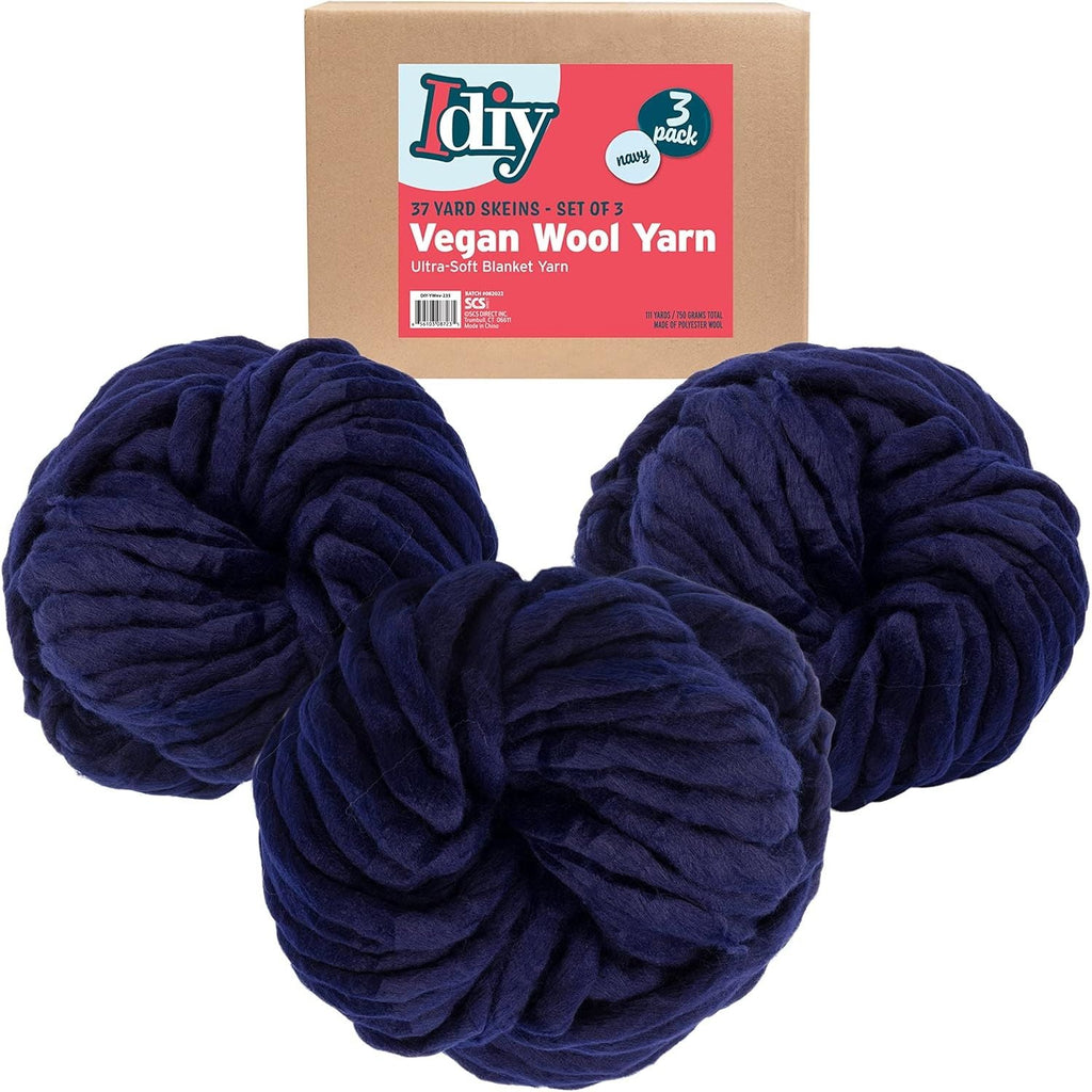 Buy now Chunky Vegan Wool Yarn 3 Pack (111 Yards Total, 37 Each Skein) - Navy Blue - Fluffy Polyester Yarn Perfect for Soft Throw & Baby Blankets, Arm Knitting, Crocheting & DIY Crafts and Art Projects at indiglob india