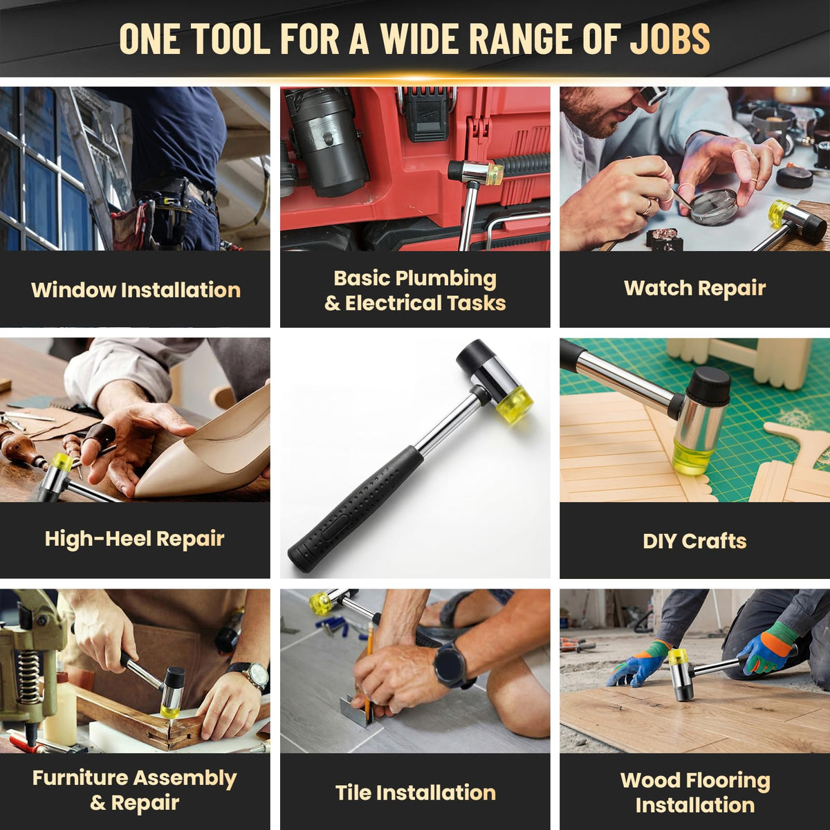 25mm Double-Faced Rubber Mallet Hammer – Soft Non-Marring Rubber Head, Lightweight & Shockproof with Non-Slip Handle, Durable Scratch-Free Tool for Jewelry, Leather, Flooring, Tile & DIY