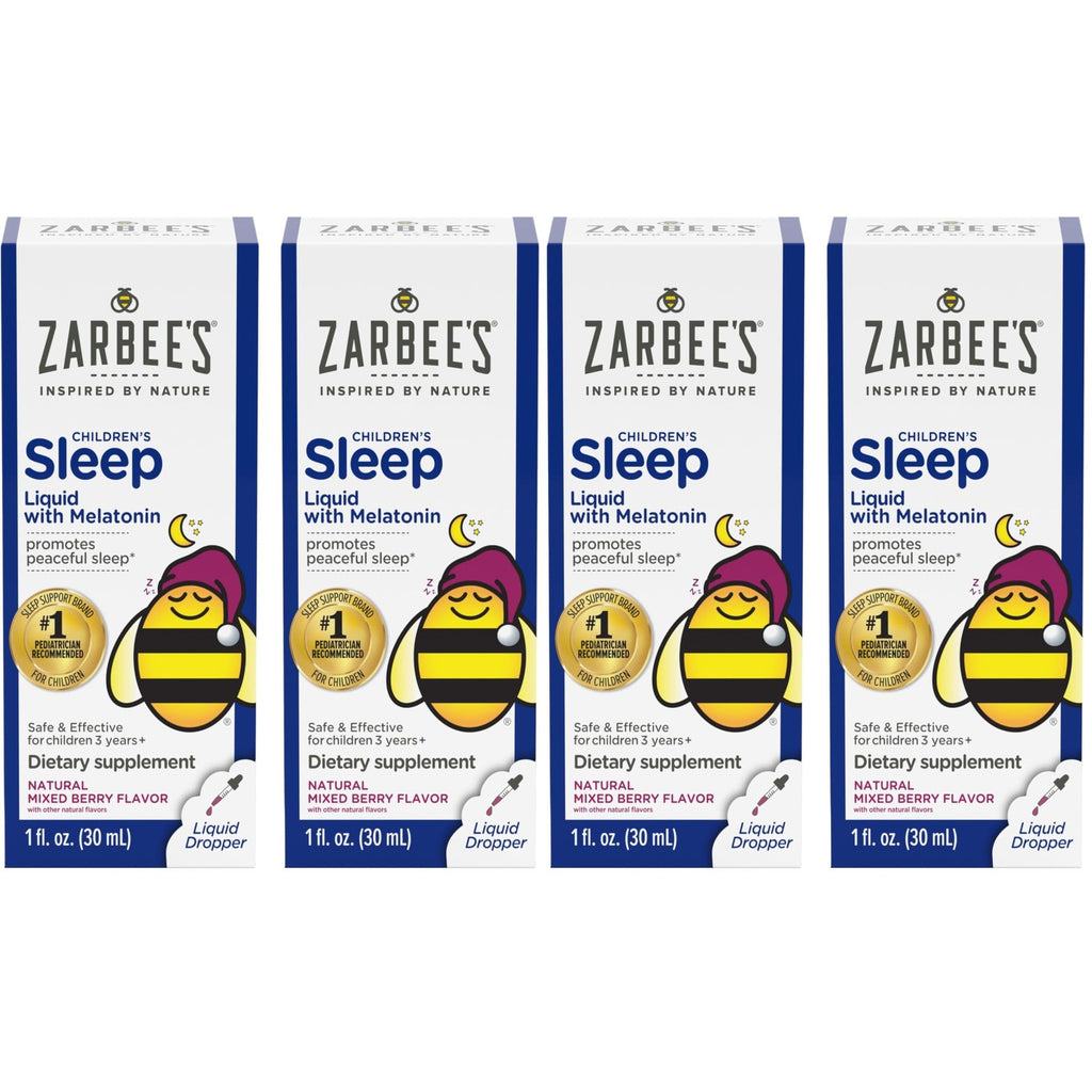 Zarbee's Kids Sleep Supplement Liquid with 1mg Melatonin; Drug-Free & Effective; Easy to Take Natural Berry Flavor for Children Ages 3 and Up; 1 Fl Oz Bottles,(Pack of 4)