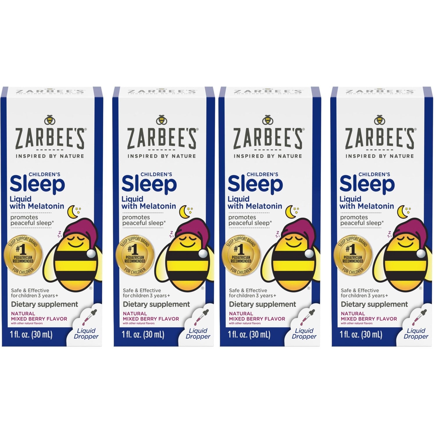 Zarbee's Kids Sleep Supplement Liquid with 1mg Melatonin; Drug-Free & Effective; Easy to Take Natural Berry Flavor for Children Ages 3 and Up; 1 Fl Oz Bottles,(Pack of 4)