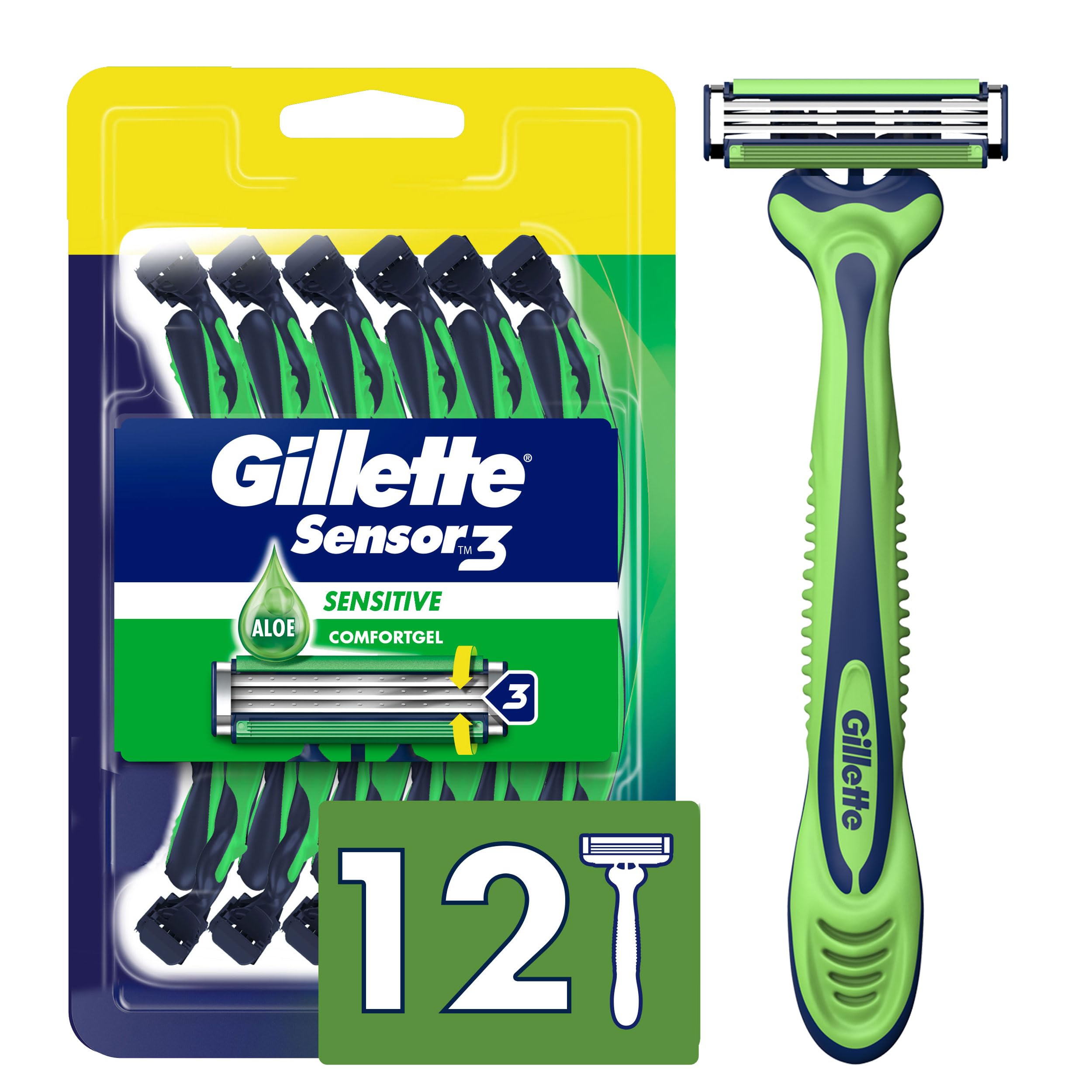 Gillette Sensor3 Sensitive Men's Disposable Razor, 4 Razors