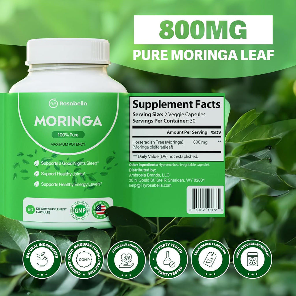 Buy now Rosabella Moringa Capsules - Pure Moringa Powder, Energy, Skin, Immune & Gut Health Superfood, Rich in Antioxidants, Essential Vitamins & Amino Acids, Natural Green Superfood Supplement - 120 Count at indiglob india