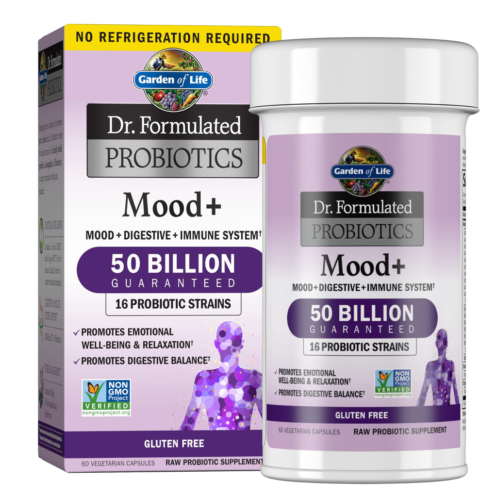 Garden of Life Dr. Formulated Probiotics Mood+, 50 Billion CFU, 60 Capsules | Supports Relaxation & Digestive Health, Vegetarian