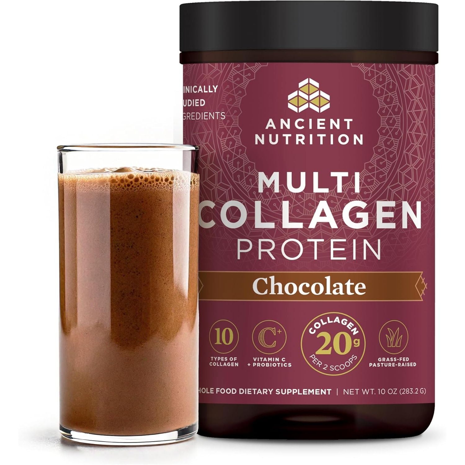 Buy now Ancient Nutrition Collagen Powder Protein with Probiotics, Unflavored Multi Collagen Protein with Vitamin C, 45 Servings, Hydrolyzed Collagen Peptides Supports Skin and Nails, Gut Health, 16oz 24 Servings Chocolate at indiglob india