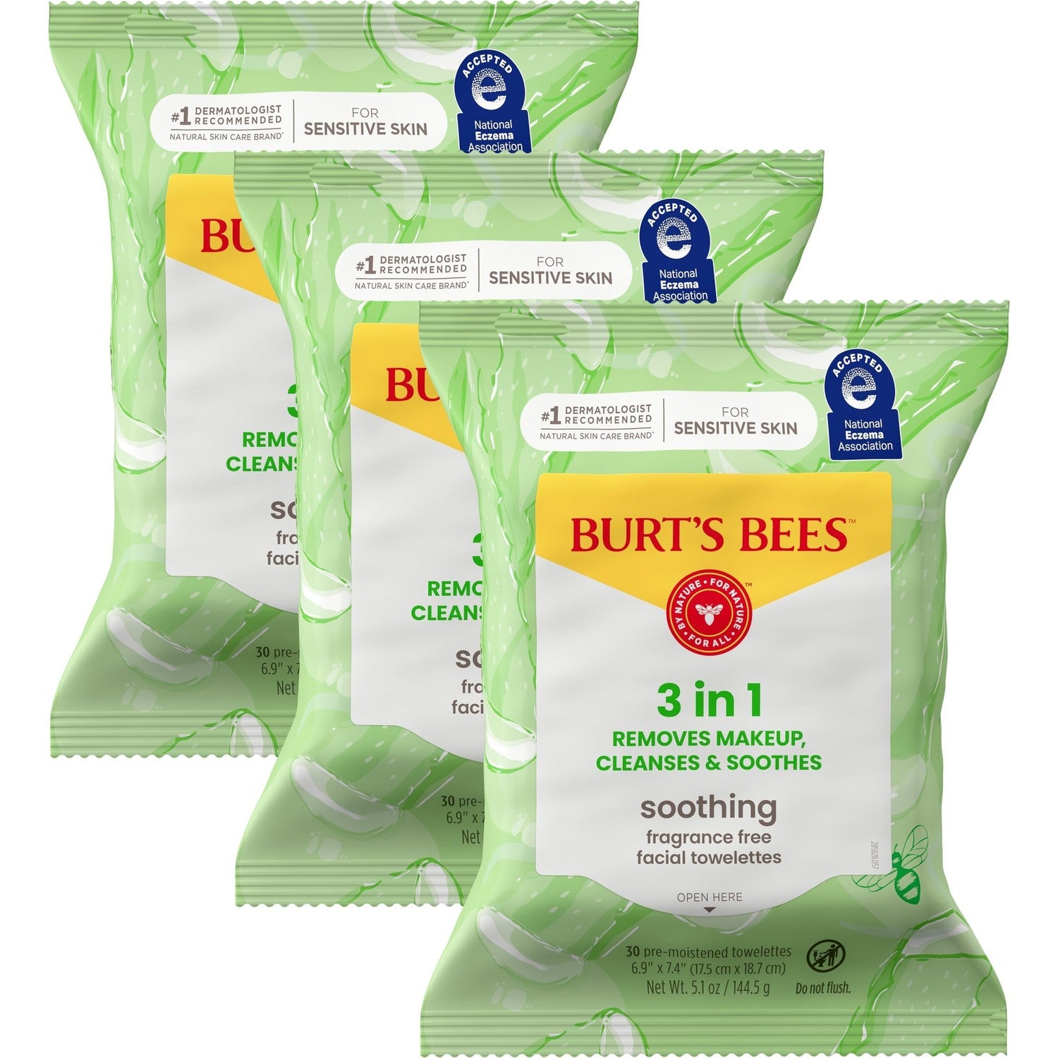 Burt's Bees Soothing Fragrance Free Facial Towelettes, 30 ct., | Plant Based Cloths, 99 Percent Natural Origin, Removes Make Up, Perfect for Sensitive Skin, All Skin Types