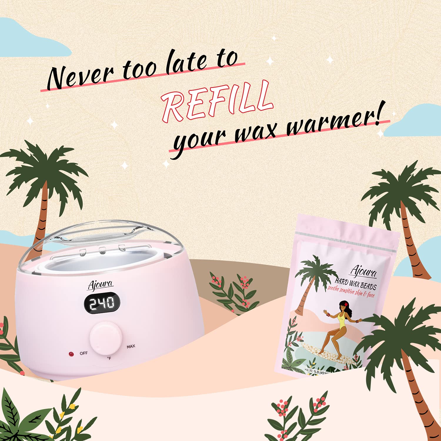 Buy now Ajoura 1lb Refill Wax Beans for Hair Removal Kit, Brazilian Coarse Waxing for Bikini, Face, Eyebrow, Back, Chest, Legs, Armpit, At Home Waxing Beads for Women Men at indiglob india