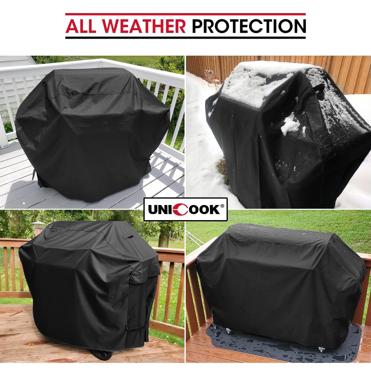 Unicook Heavy Duty Waterproof Grill Cover for Outdoor Grill 65 Inch, Black