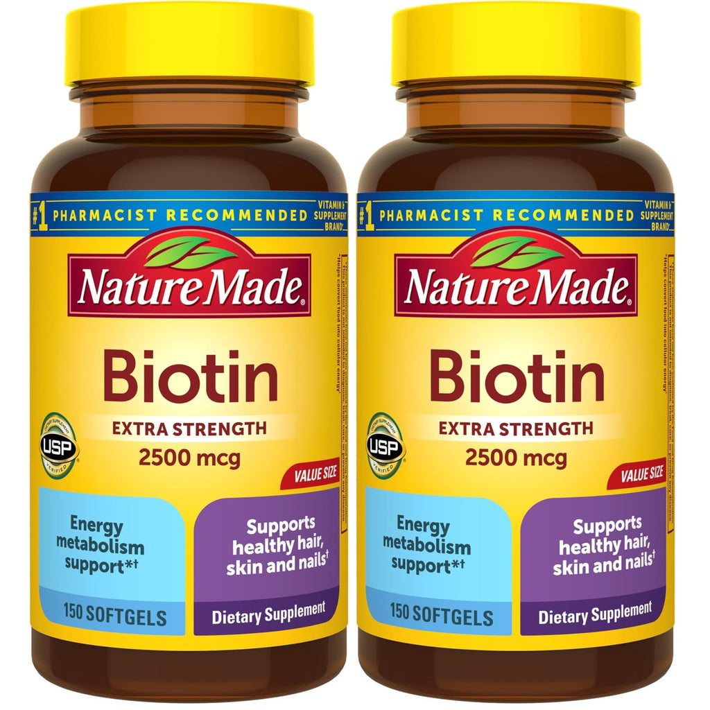 Nature Made Biotin 2500 mcg Extra Strength, 150 Softgels | Biotin Supplements for Women and Men to Support Healthy Hair Skin and Nails for Those Low in Biotin, 150 Day Supply