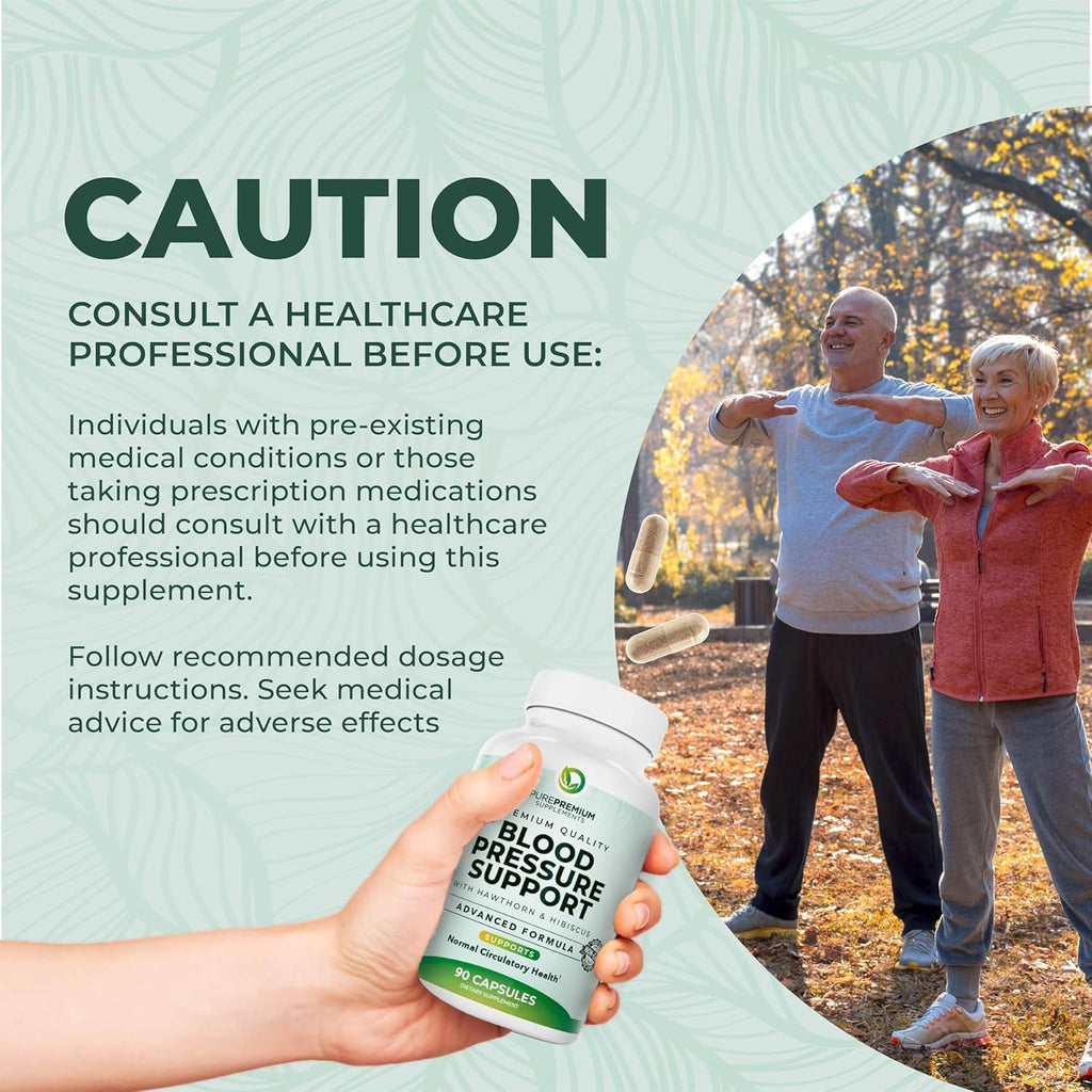 PurePremium Blood Pressure Supplements with Hawthorn Berry, Hibiscus - 90ct | Garlic & Vitamin B12 - Nitric Oxide Supplement for Normal Heart Health, Circulation Health & Blood Pressure Support, USA Made