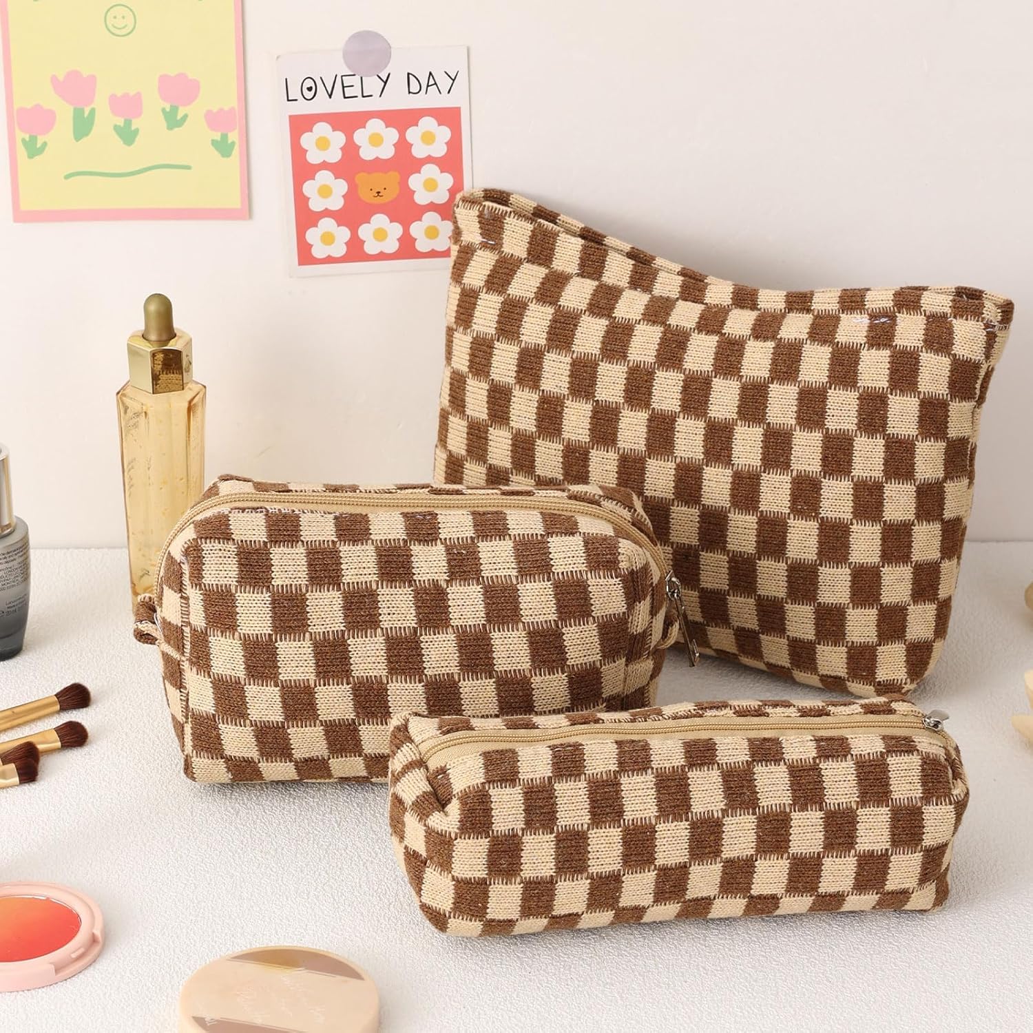 Buy now LYDZTION Makeup Bag Cosmetic Bag for Women,1Pcs Large Capacity Makeup Bags and 1Pcs Pencil Case Makeup Brushes Storage Bag Travel Toiletry Bag Organizer at indiglob india