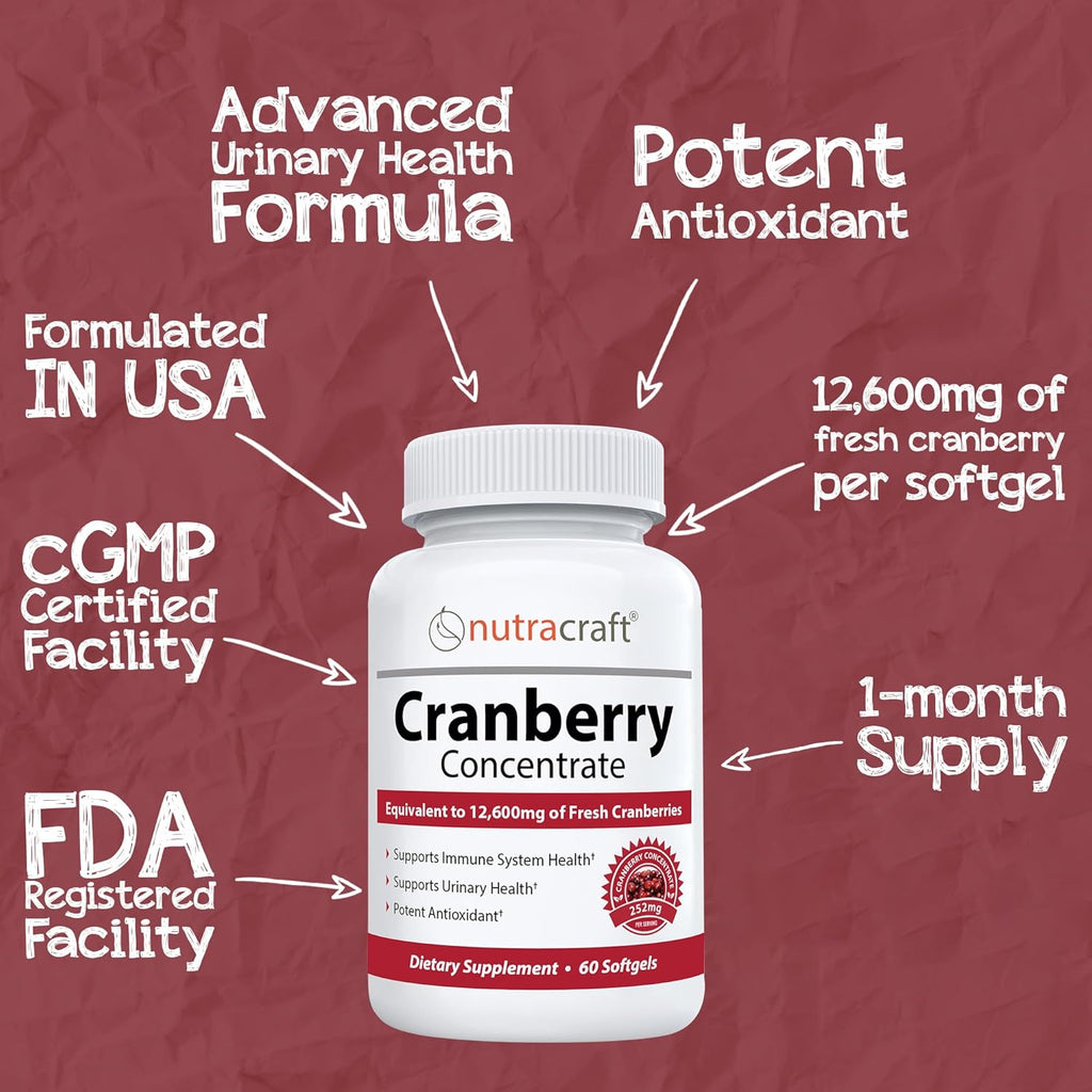 Buy now Nutracraft #1 Cranberry Extract Supplement for Bladder & Urinary Tract Support | 12,600 mg of Fresh Cranberries, Vitamin C & E and Polyphenols | Lab Tested & Easy to Swallow | 60 Softgels at indiglob india