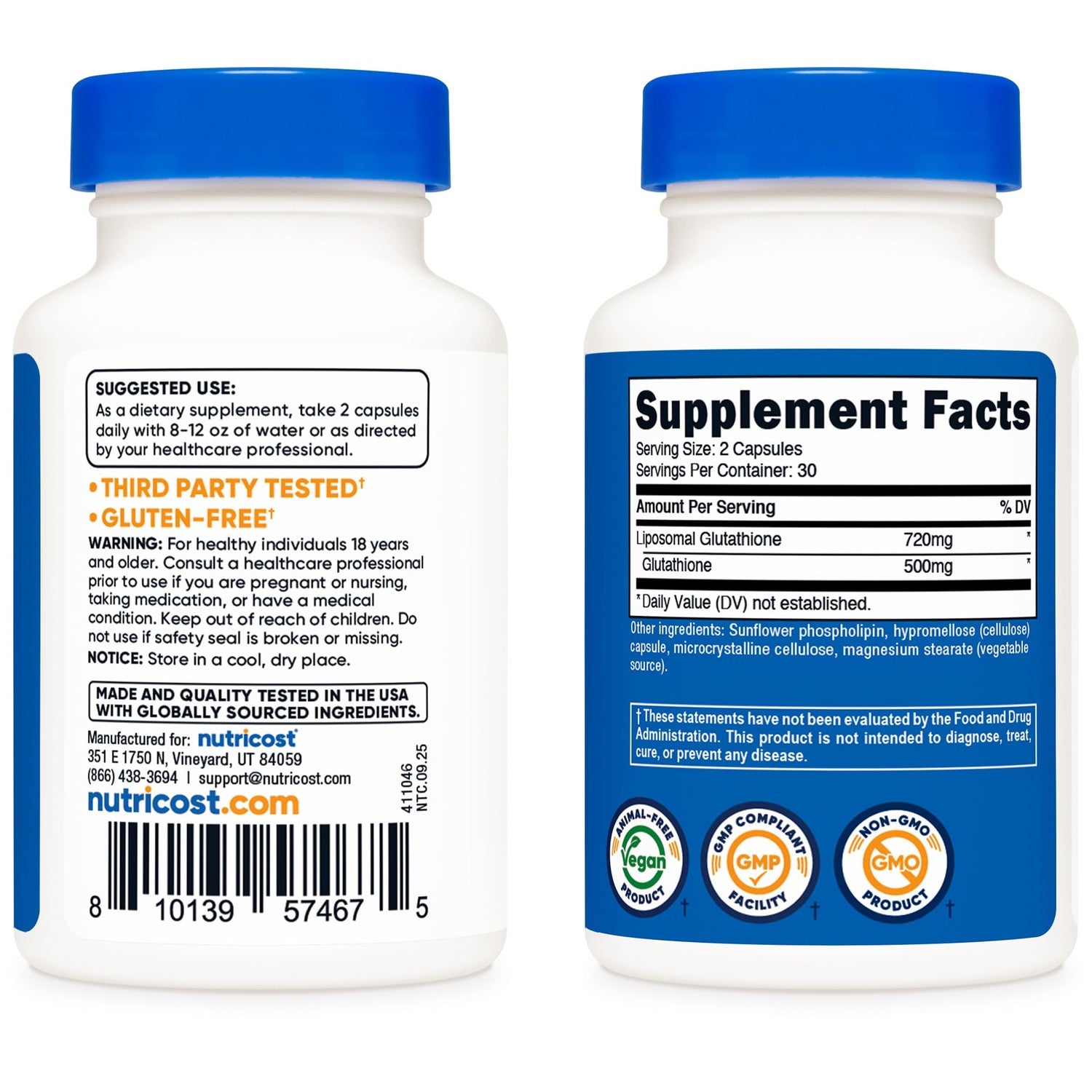 Nutricost Liposomal Glutathione Supplement 60 Capsules, 720mg Per Serving | Vegan, GMO-Free, 30 Servings