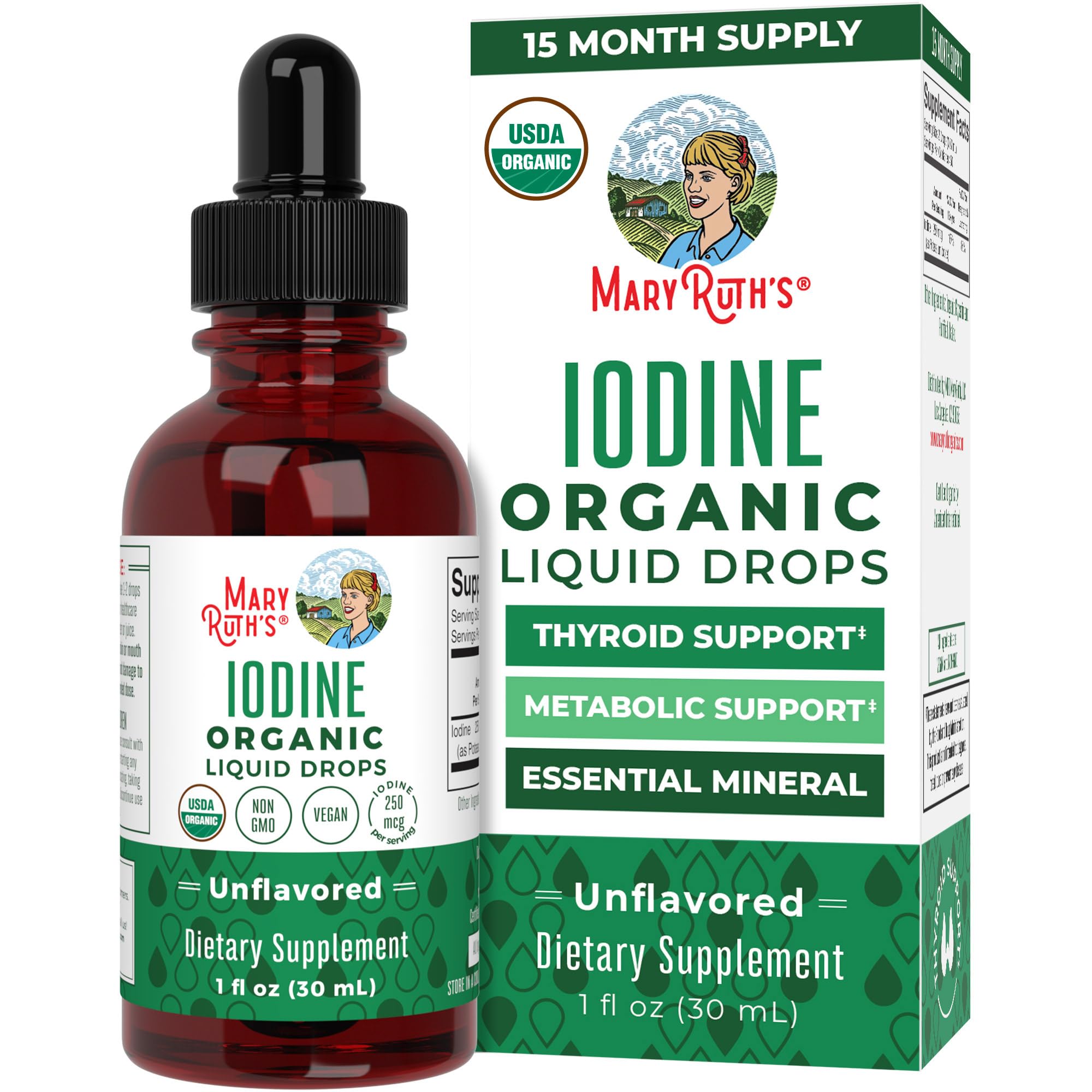 MaryRuth's Organic Iodine Liquid Drops, Potassium Iodide, 15 Month Supply | Potassium Iodide, 1 Year Supply, 450 Servings, Thyroid Health, USDA Organic