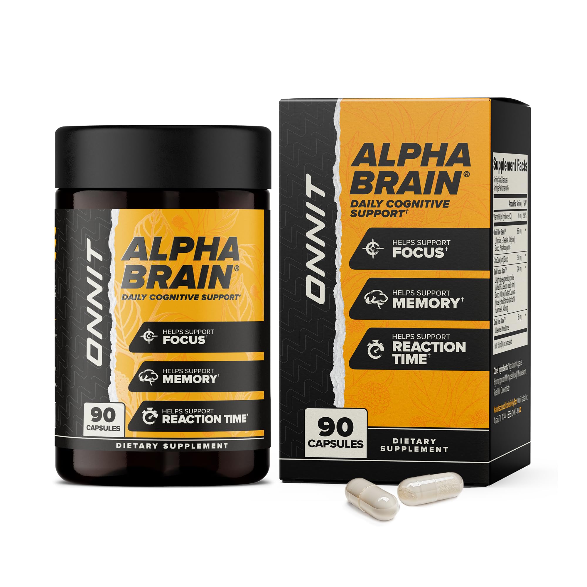 ONNIT Alpha Brain Nootropic Brain Supplement for Focus & Memory, 90 Count | IGEN Non-GMO Tested; L-Theanine, Alpha GPC & Vitamin B6; brain supplement for memory, focus & mental clarity, men & women