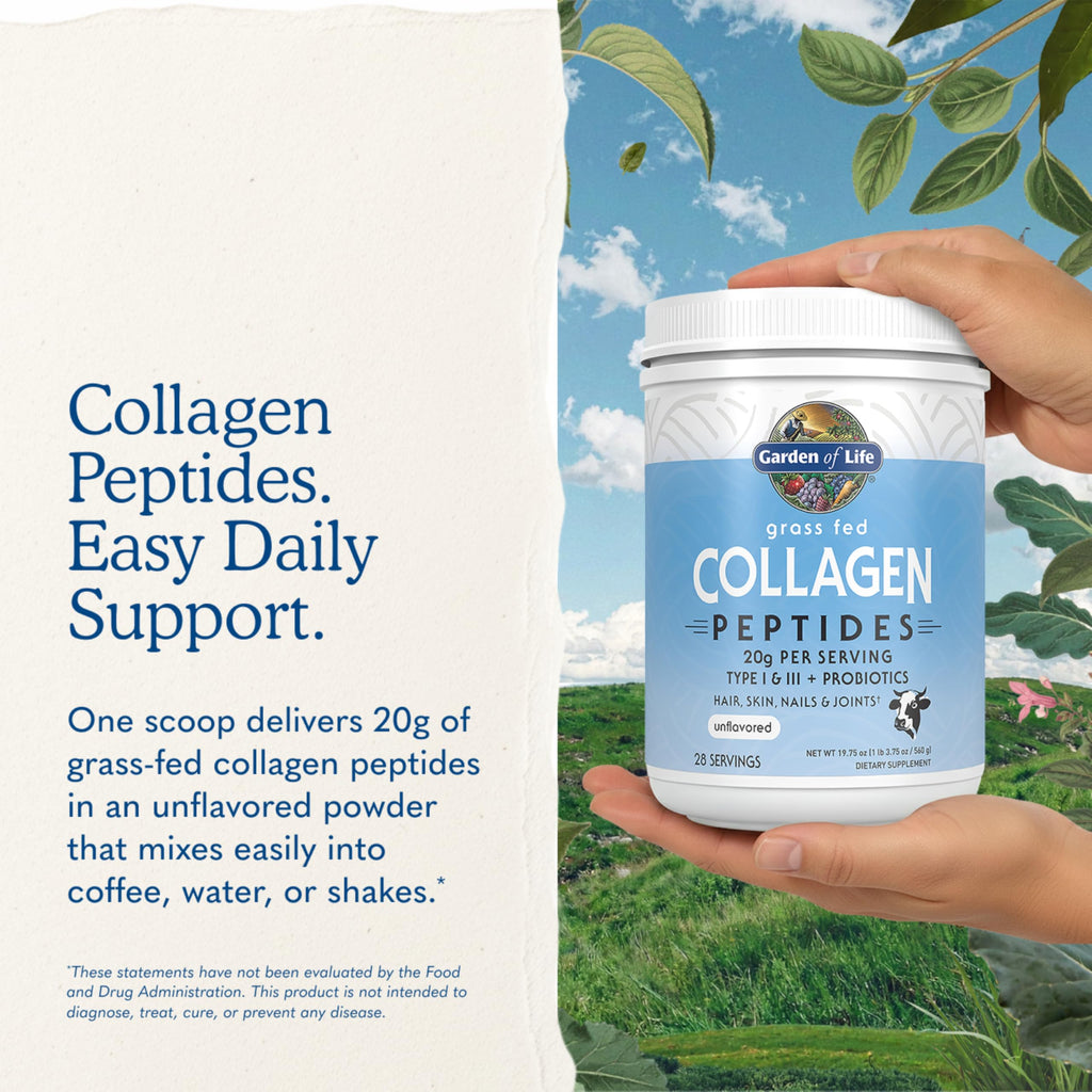 Garden of Life Grass Fed Collagen Peptides Powder Unflavored Collagen Powder for Women Men Hair Skin Nails Joints, Hydrolyzed Collagen Protein Supplements, Collagen for Women & Men, 28 Servings