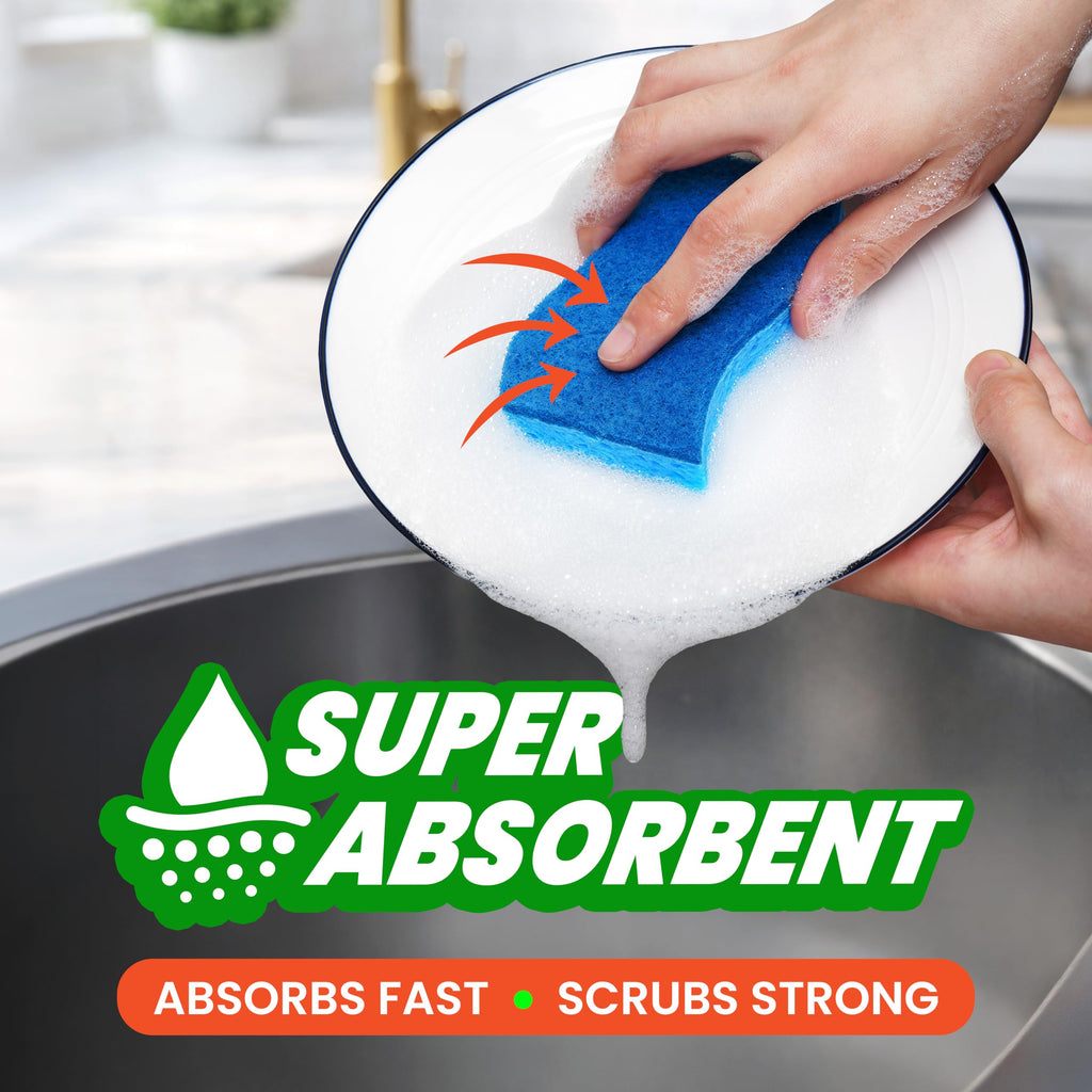 SCRUBIT Sponges for Kitchen and Household Use, Blue Dish Sponge, 30 Pack Kitchen Sponges, Non-Scratch Cleaning Sponges for Dishes