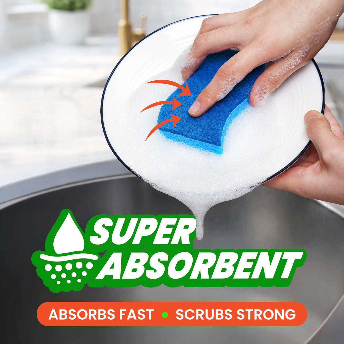 SCRUBIT Sponges for Kitchen and Household Use, Blue Dish Sponge, 30 Pack Kitchen Sponges, Non-Scratch Cleaning Sponges for Dishes