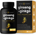 NutraChamps Korean Red Panax Ginseng Capsules with Ginkgo Biloba Extra Strength 20% Ginsenosides for Energy, Focus, Vitality & Immune Support Ginseng Root Extract Supplement for Men (90, Premium Gold)