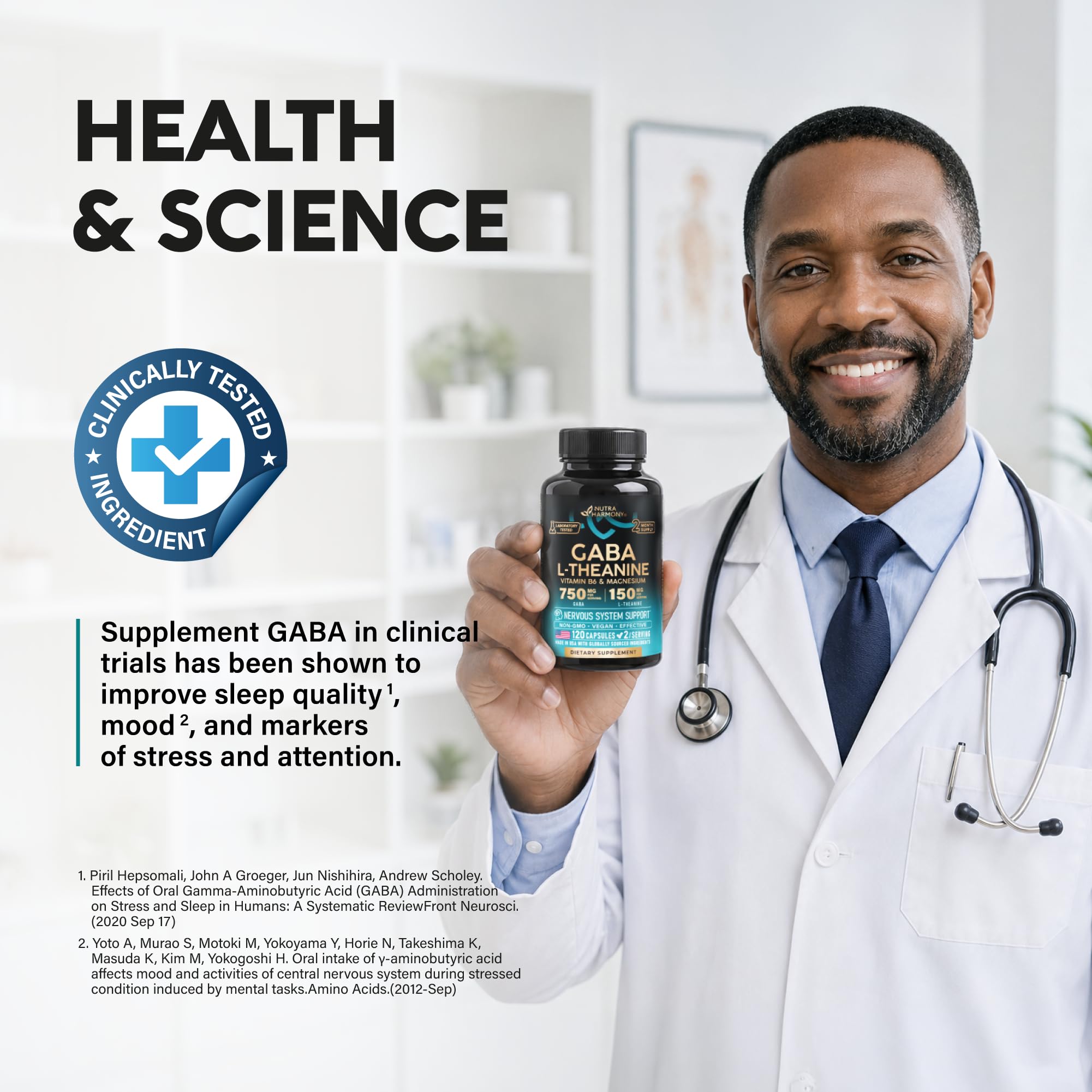 GABA L-Theanine Supplement 900 mg - Calm, Sleep & Relaxation - 120 Caps | GABA 750 mg, L-Theanine 150 mg with Magnesium & Vitamin B6 - Melatonin-Free & Non-Habit Forming - Vegan, Laboratory Tested