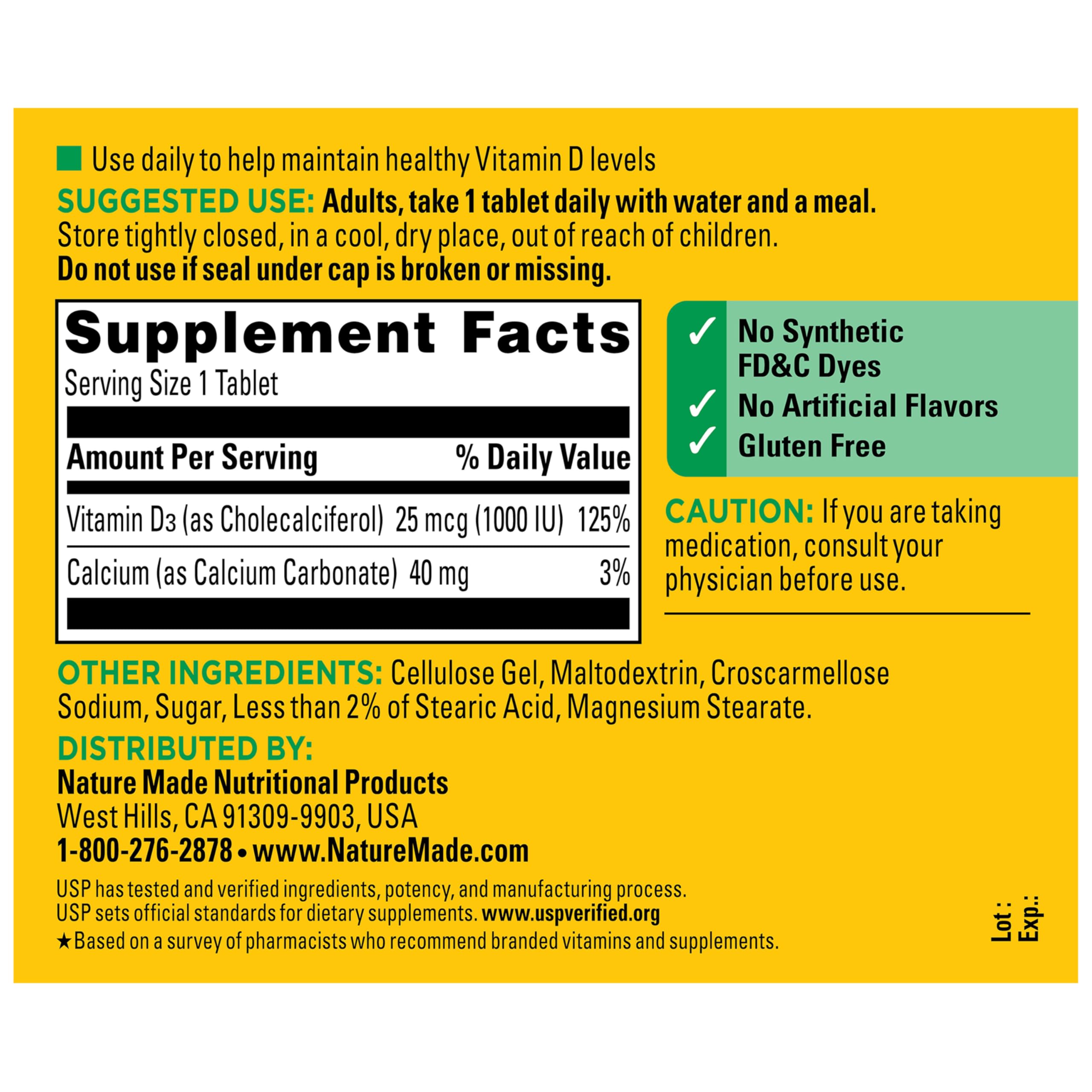 Nature Made Vitamin D3 1000 IU (25 mcg), 300 Vitamin D Tablets | Vitamin D Supplement for Immune, Bone, Teeth and Muscle Health Support, 300 Day Supply
