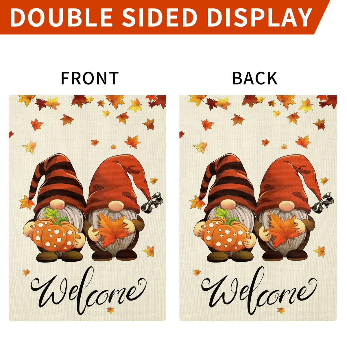 Fall Garden Flag Double Sided, Welcome Gnomes Fall Flag Yard Flag for Seasonal Outdoor Decoration 12x18 Inch