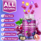 Nature's live Multi Collagen Peptides Gummies, Type I, II, III, V, X | Hydrolyzed Collagen Peptides Gummies, Supports Healthy Skin, Strong Nails & Thick Hair, Grape Blueberry Flavor, 2 Pack
