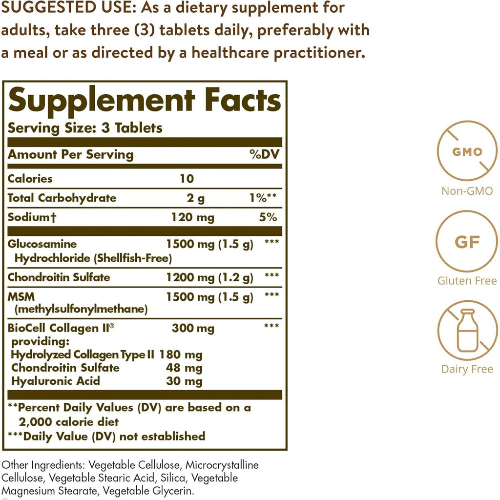 Buy now Solgar Glucosamine Hyaluronic Acid Chondroitin MSM (Shellfish-Free), 60 Tablets - Joint Support & Comfort - Supports Active Lifestyles - Non-GMO, Gluten Free, Dairy Free - 20 Servings at indiglob india