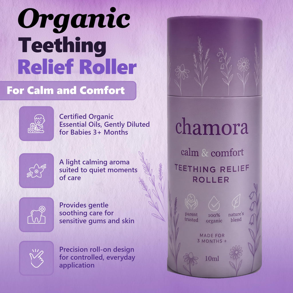 Organic Baby Teething Relief Roller for Babies 3 Months+ | Natural Gum Soothing Oil with Chamomile, Lavender, Frankincense & Jojoba | Teething Pain Relief